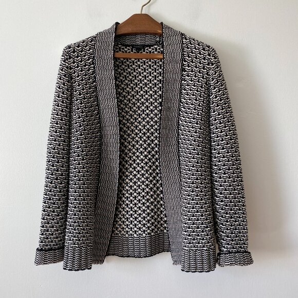 Talbots Black White Knit Open Cardigan Sweater Womens Small - Picture 1 of 6